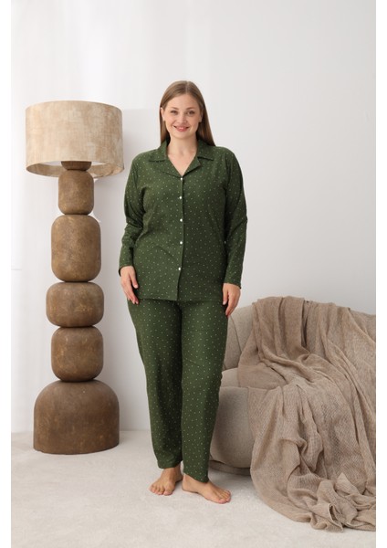 Boydan Düğmeli Süet Kumaş Büyük Beden Kadın Pijama Takımı 2170