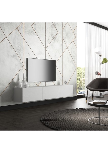 Hunerika Lorina 3 Kapaklı Tv Ünitesi- Wood Beyaz-Minifiks Bağlantılı