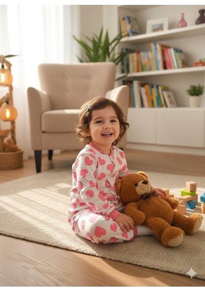 Kız-Erkek Bebek- Çocuk Pijama Takımı %100 Pamuk Uzun Kollu Önü Çıtçıtlı Mevsimlik