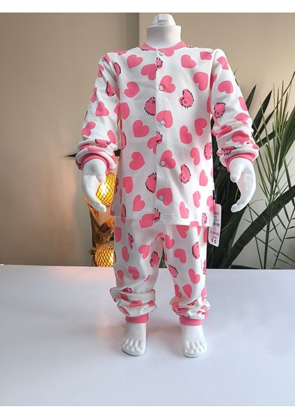 Kız-Erkek Bebek- Çocuk Pijama Takımı %100 Pamuk Uzun Kollu Önü Çıtçıtlı Mevsimlik
