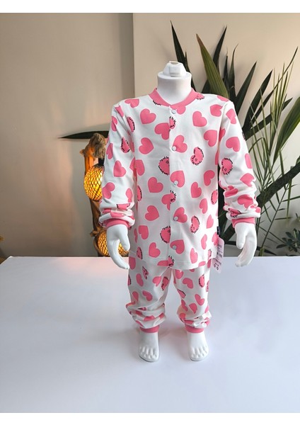 Kız-Erkek Bebek- Çocuk Pijama Takımı %100 Pamuk Uzun Kollu Önü Çıtçıtlı Mevsimlik