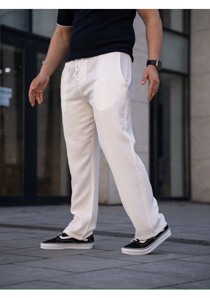 Erkek Keten Cepli Çıma Dikişli Jogger Buggy Pantalon Rahat Kalıp - Beyaz indirimleri