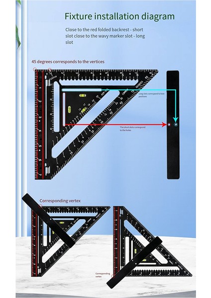 45 ve 90 Derece Düzeni Için Ahşap Işleme, Işaretleme Cetveli, Çok Fonksiyonlu Katlanabilir Ölçüm Aracı Için Üçgen Cetvel (Yurt Dışından)
