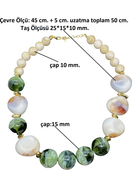 Krem -Yeşil Renk; Uzatma Ile 50 cm Kolye Uznluğu; Şık Tasarım,bohem Tarz Ötesi Akrilik Esaslı Kolye (KOD2874) fiyatları
