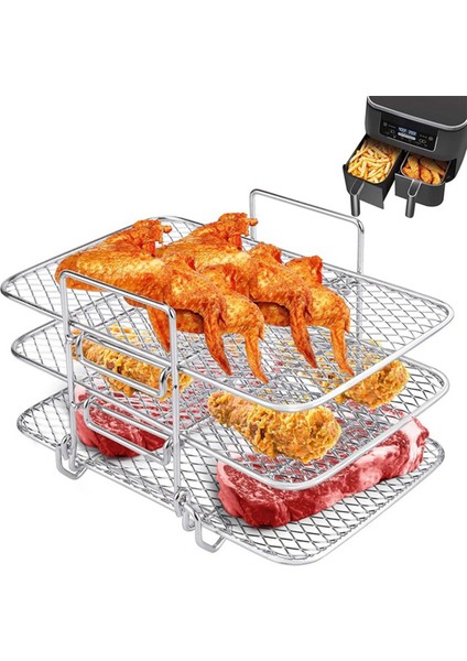 2 Adet Hava Fritöz Rafı Hava Fritözü Çok Katmanlı Çift Sepetli Hava Fritözü Aksesuarları Paslanmaz Çelik Izgara Rafı Pişirme (Yurt Dışından) fırsatları
