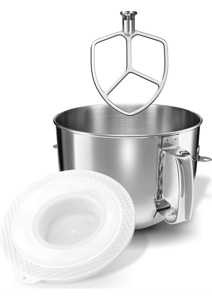 Kitchenaid Stand Mikseri Için 6qt Paslanmaz Çelik Mikser Kabı, Kase Kapağı Kapakları ve Çırpıcı Kürek Aparatı Yedek Parçası (Yurt Dışından)