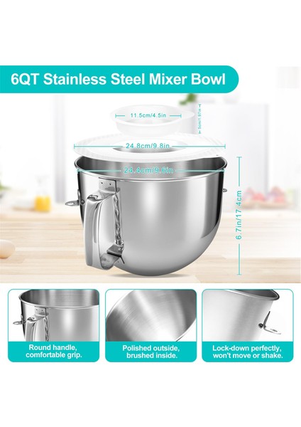 Kitchenaid Stand Mikseri Için 6qt Paslanmaz Çelik Mikser Kabı, Kase Kapağı Kapakları ve Çırpıcı Kürek Aparatı Yedek Parçası (Yurt Dışından) modelleri