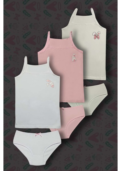 3'lü Kız Çocuk Pamuklu Tavşan Baskılı Çamaşır Takımı