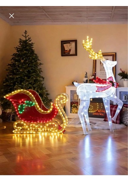 Noel Işıklı Geyik ve Noel Baba Kızak , 462 LED Işık , Kızaklı Iç /dış Mekan Geyik Dekorasyonu