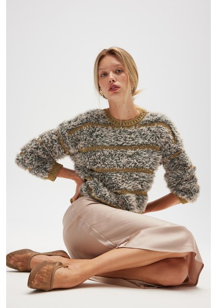 Yona Kadın Triko Kazak - Bej Melanj modelleri