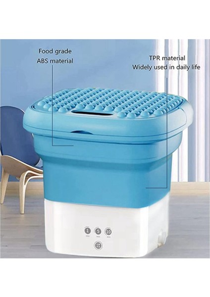 Mavi Taşınabilir Seyahat Çamaşır Makinesi, Küçük Katlanabilir Drenaj Sepeti ile Mini Katlanır Çamaşır Makinesi Kombinasyonu Ingiltere Tak (Yurt Dışından) fırsatları