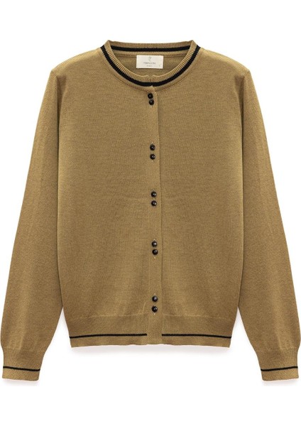 Risa Düz Örgü, Kadın Triko Hırka - Zeytin Yeşili