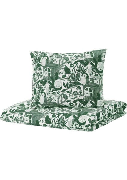 Skogsduva Çocuk Nevresim Takımı Beyaz Yeşil 150 x 200/50 x 60 cm