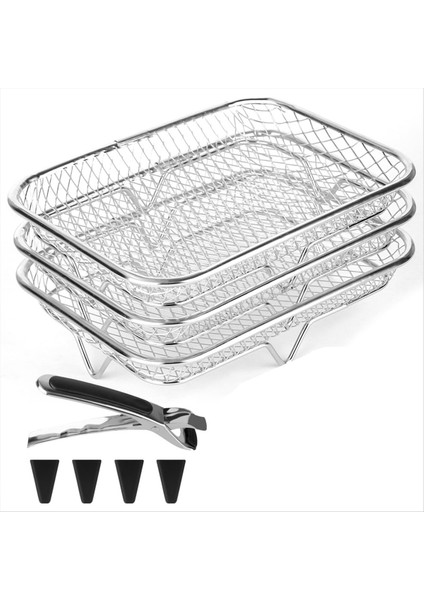 Sıcak Hava Fritözü Izgaraları, 3 Katlı Istife Edilebilir Hava Fritözü Rafı, 304 Paslanmaz Çelik, Fırın Için, Hava Fritözü Aksesuarları, Dikdörtgen (Yurt Dışından)