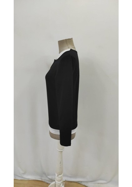 Kadın Uzun Kollu V Yakalı Çift Renkli Viskon Iki Iplik Bluz