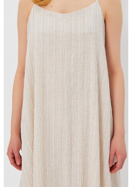 Askılı Uzun Çan Elbise - Natür fırsatları