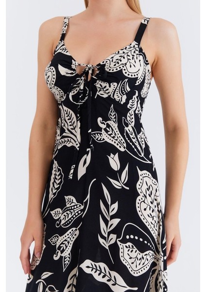 Askılı Viscon Elbise - Siyah fırsatları