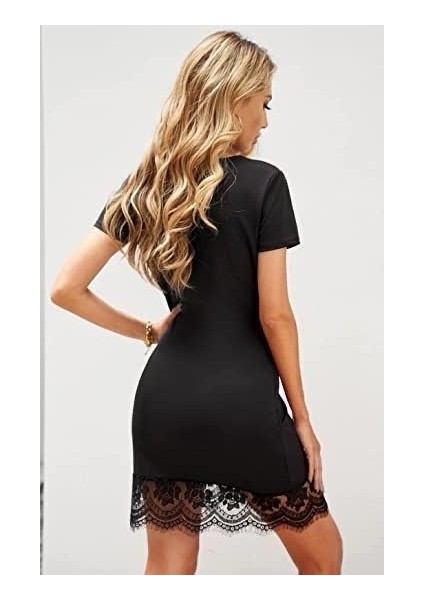 Kadın Kısa Kollu Kalp Yakalı Dantelli Dalgıç Elbise fiyatları