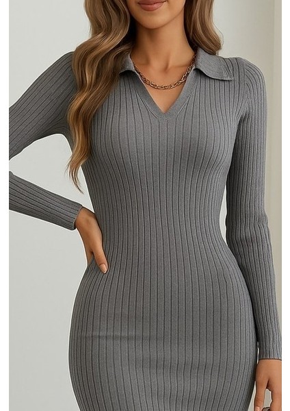 Kadın Uzun Kollu Yakalı Triko Elbise fiyatları