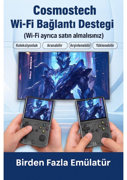 R36S Retro El Konsolu – 3.5” 4K IPS Ekran, 20.000+ Oyun, 23 Emülatör, 64GB Hafıza Kartı, HDMI & Wi-Fi Destekli- Siyah