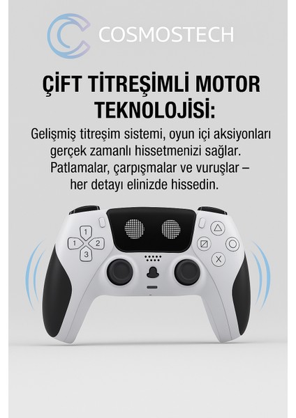 Play x Kablosuz Oyun Kolu Beyaz-Siyah Gamepad– Çift Titreşimli, Uzun Batarya, Ps4 / Pc / Ps5 ( Kısmı Uyumlu )