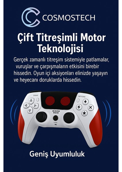 Play x Kablosuz Oyun Kolu Beyaz-Kırmızı Gamepad– Çift Titreşimli, Uzun Batarya Beyaz-Kırmızı, Ps4 / Pc / Ps5 ( Kısmı Uyumlu ) fırsatları