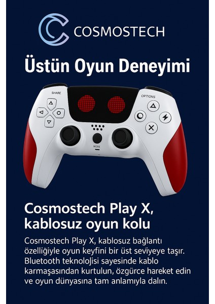 Play x Kablosuz Oyun Kolu Beyaz-Kırmızı Gamepad– Çift Titreşimli, Uzun Batarya Beyaz-Kırmızı, Ps4 / Pc / Ps5 ( Kısmı Uyumlu )