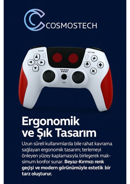 Play x Kablosuz Oyun Kolu Beyaz-Kırmızı Gamepad– Çift Titreşimli, Uzun Batarya Beyaz-Kırmızı, Ps4 / Pc / Ps5 ( Kısmı Uyumlu )