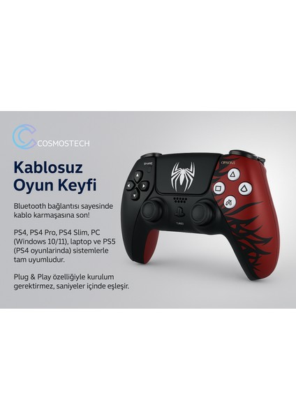 Play x Kablosuz Oyun Kolu Spider Desenli, Gamepad – Çift Titreşimli, Uzun Batarya Ps4 / Pc / Ps5 ( Kısmı Uyumlu ) fiyatları