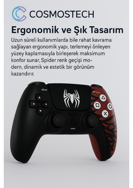 Play x Kablosuz Oyun Kolu Spider Desenli, Gamepad – Çift Titreşimli, Uzun Batarya Ps4 / Pc / Ps5 ( Kısmı Uyumlu )