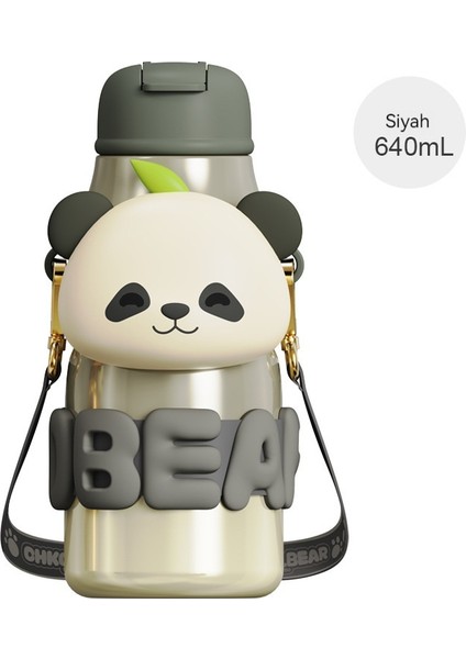 Panda Sarılma Termos Bardak Büyük Kapasiteli Sevimli Karikatür Öğrenci Çocuk Pipetli Bardak Sevimli 316 Su Bardakı (Yurt Dışından)