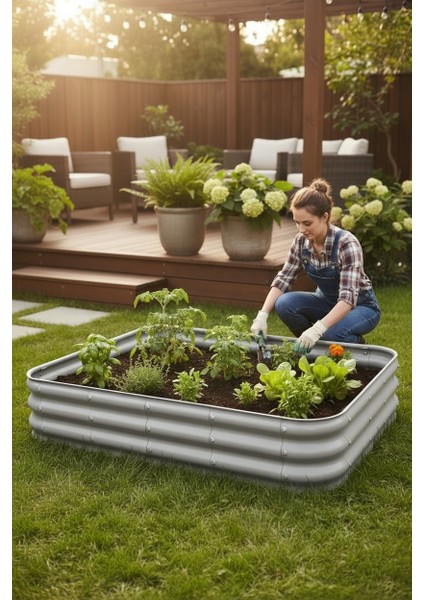 Modüler Yükseltilmiş Bahçe Yatağı Yükseltilmiş Sebze Yatağı No:9 (140X110) Gri