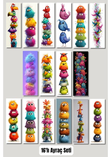 Sevimli Kuşlar Tasarım Hediyelik 16'lı Kitap Ayracı Seti