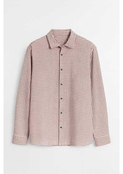 Jonas Ekose Küçük Kareli Relaxed Fit %100 Pamuklu Flanel Kumaş Erkek Gömlek - Bej