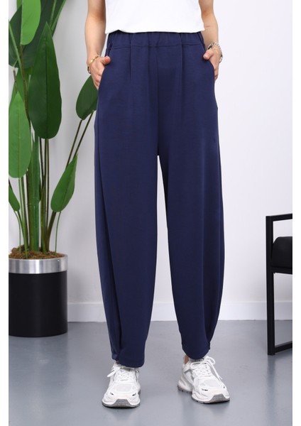 Lacivert Bel Lastikli Cepli Pantolon