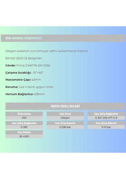 Oksijen Regülatörü 2101 fiyatları