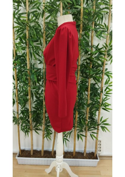 Kadın Uzun Kollu Bisiklet Yaka Bel Kemer Detay Ithal Krep Elbise