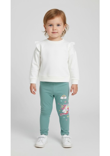 Unicorn Baskılı Şardonlu Kız Çocuk Tayt