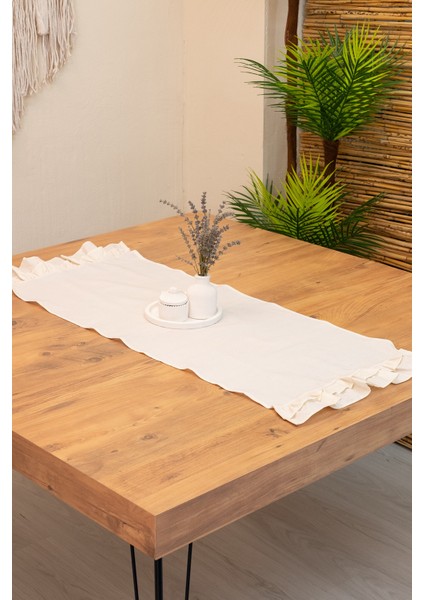 Lira | Naturel Keten Çift Fırfırlı Runner 40 x 110
