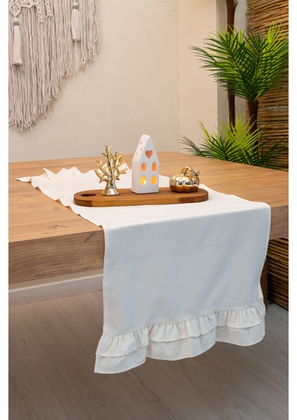 Lira | Naturel Keten Çift Fırfırlı Runner 40 x 110