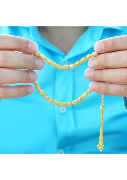 Üçlü Kamçı Püsküllü Telkari Tasarım Kapsül Kesim Altın Renk 925 Ayar Gümüş Tesbih indirimleri