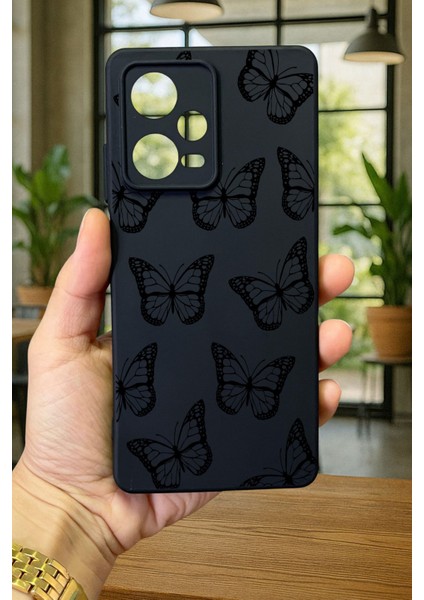 Redmi Note 12 Pro 5g Siyah Kelebek Desenli Silikon Darbe Emici Klasik Korumalı Rubber Kılıf fiyatları