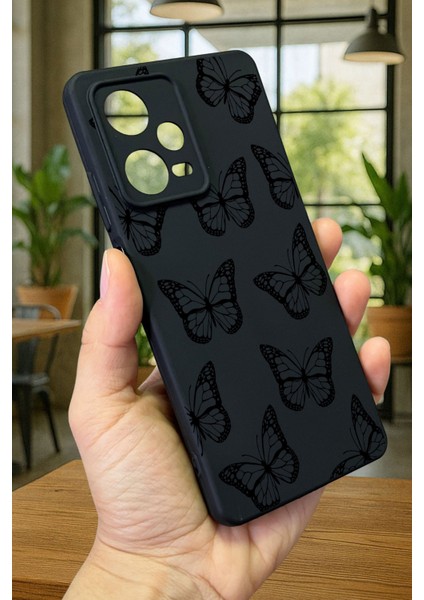 Redmi Note 12 Pro 5g Siyah Kelebek Desenli Silikon Darbe Emici Klasik Korumalı Rubber Kılıf modelleri