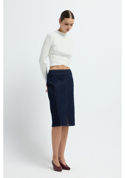 Dikiş Detaylı Etek Lacivert 12745845000
