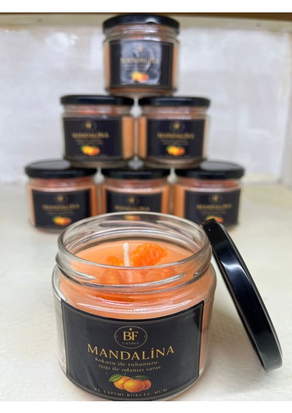 El Yapımı Mandalina Kokulu Mum Kalıcı ve Yoğun Koku Cam Kavanozda Dekoratif Mum