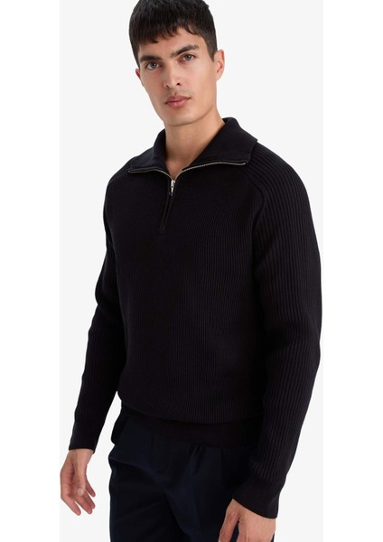 Standart Fit Balıkçı Yaka Yarım Fermuarlı Triko Kazak D4209AX25WN modelleri
