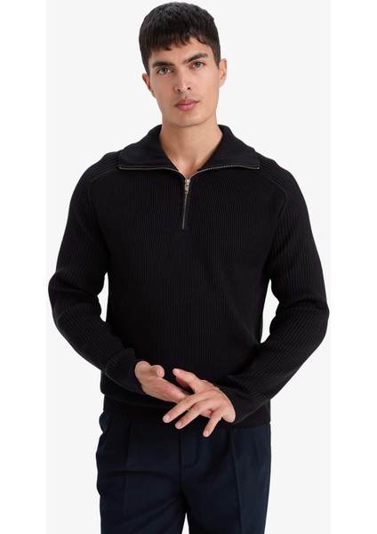 Standart Fit Balıkçı Yaka Yarım Fermuarlı Triko Kazak D4209AX25WN fırsatları