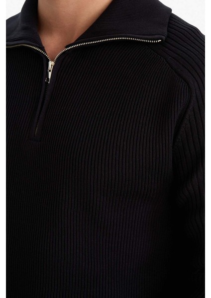 Standart Fit Balıkçı Yaka Yarım Fermuarlı Triko Kazak D4209AX25WN