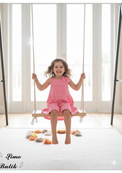 Kız Çocuk Penye Pamuklu Elbise Fiyonklu Pembe Somon fiyatları