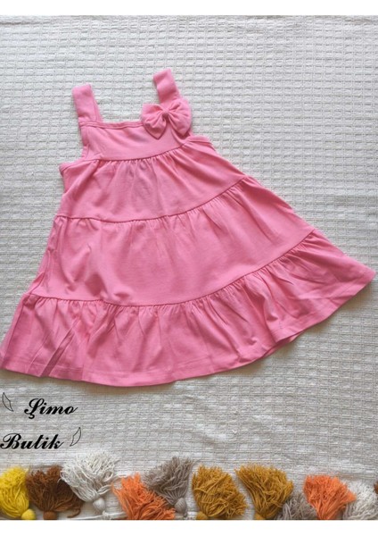 Kız Çocuk Penye Pamuklu Elbise Fiyonklu Pembe Somon fırsatları